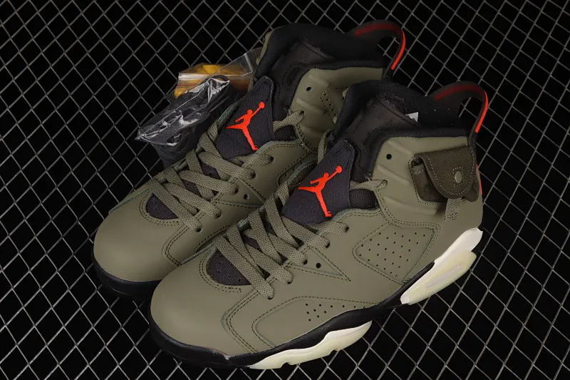 All Categories Air Jordan Jordan Series Basketball Shoes Air Jordan 6 Travis Scott x Air Jordan 6 AJ6 TS Joint Pocket Army Green Basketball Shoes CN1084-200